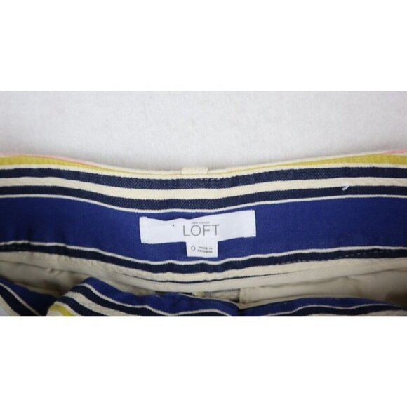 ANN TAYLOR LOFT - WOMEN'S BLUE & CREAM STRIPED RIVIERA SHORTS - SIZE 0 - Picture 3 of 5